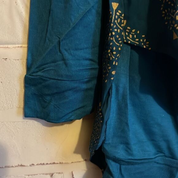 Tamsy Turquoise Color Woven Top S - Picture 7 of 13